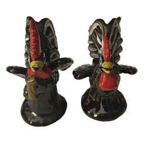 Pair of Vintage dark brown ceramic rooter salt and pepper shakers